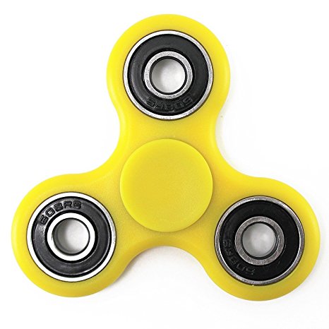 Tri Spinner Fidget Toy for ADHD - Stress and Anxiety Relief - EDC Office Toy, Super Fast Long Spins - 2017 Premium Stainless Steel R188 Center, Injection Molded (Non-3D) - Yellow