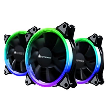 Case Fan, AMZtronics 3-Pack 12 RGB LED 120mm Quiet Edition High Airflow Adjustable Color LED Fan for Computer Cases, CPU Coolers, and Radiators