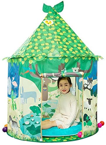 Kids Play Tent with Mat, Children Playhouse - for Boys Girls Baby Indoor Outdoor,Toddler Foldable Tents, Pop Up Play House with Carry Case-Forest Castle