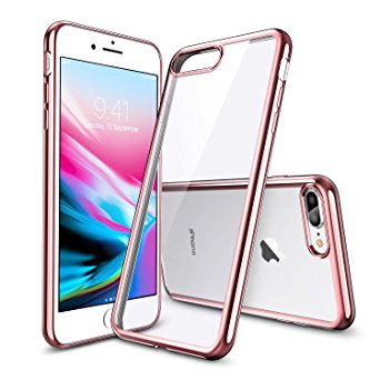 iPhone 8 Plus Case, iPhone 7 Plus Case, ESR [Slim Fit][Supports Wireless Charging] Clear Soft Gel TPU Silicone Back Cover with Metal Coloring Bumper for Apple iPhone 5.5 inches(Rose Gold)