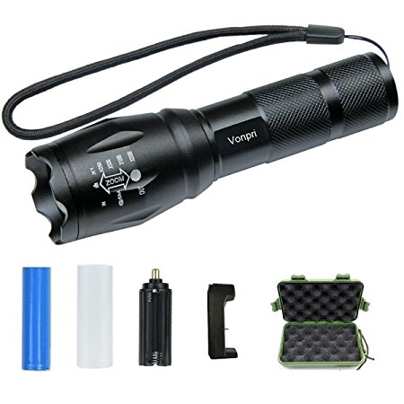 LED Flashlight, Vonpri Ultra Bright CREE T6 Outdoor Waterproof Torch 1000 Lumens 7 Hours with 18650 Rechargeable Battery and Charger