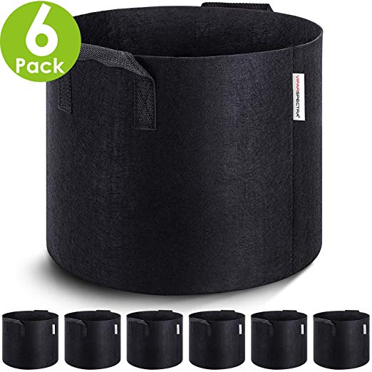 VIPARSPECTRA 6-Pack 5 Gallon Grow Bags Thickened Nonwoven Aeration Fabric Pots Container with Heavy Duty Durable Handles for Garden Indoor Plants