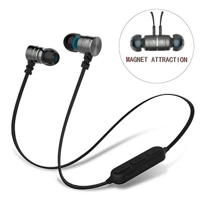 Bluetooth Headphones,TRONOE Sweatproof Magnet Attraction V4.0 Wireless Headphones In-Ear Sports Earphones Headset Noise Reduction Earbuds Stereo Earphones with Microphone and Volume Control (Gray)