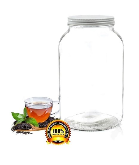 Pakkon Wide Mouth Glass Mason Jar with Metal LidFerment and Store Kombucha Tea or KefirUse for Canning Storing Pickling and Preserving Dishwasher Safe Airtight Liner Seal 1 gallon