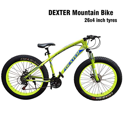 Dexter Front Suspension 21-Speed Adventure Sports Mountain Bike for Men’s and Women’s Bike with Lightweight 18 Inch Carbon Steel Frame 26x4 inch Tires Bicycle