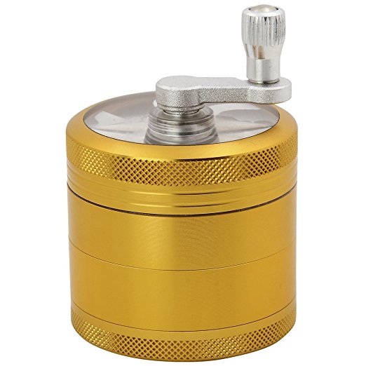 DCOU Hand Cranked Premium Grinder Unbreakable Aluminum Grinder for Herb Weed and Spice 4 Parts 2.2 Inch (Gold)