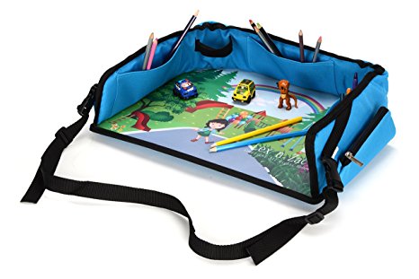 Car Seat Travel Tray - Entertain Kids While Travelling - Children's Activity, Snack and Play Table with Removable Pocket Organizer