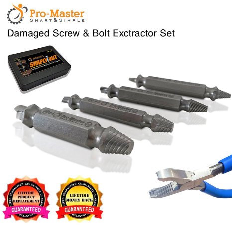 Screw Extractor Set - Stripped Broken Damaged Screw and Bolt Remover Kit - Quick and Easy to Remove - FREE Pliers and Case - Works With Any Drill - 3 Steps Removal Process - Lifetime MB and Warranty