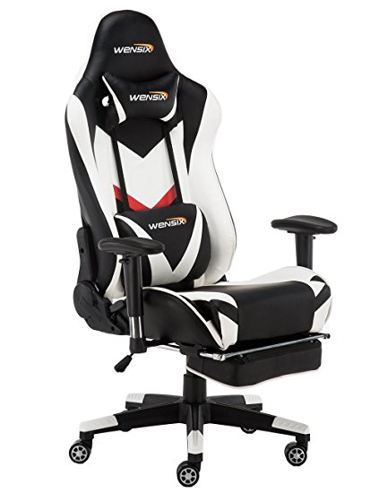 WENSIX Ergonomic High Back Computer Gaming Chair for PC Racing Chairs with Adjustable Footrest (White)