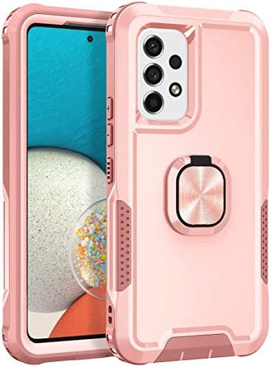 Samsung Galaxy A53 5G Case,Heavy Duty Full Body Shockproof Kickstand with 360°Ring Holder Support Car Mount Hybrid Bumper Silicone Hard Back Cover for Samsung Galaxy A53 5G (Rose Gold)