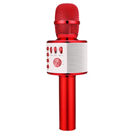 BONAOK Wireless Karaoke Microphone,3-in-1 Portable Built in Bluetooth Speaker Machine for Android/iPhone/iPad/Sony/,PC or All Smartphone(Red)