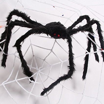 Kyson 2.5m White Super Large Spider Web Rope with 1.5m Black Giant Spider for Pranks Halloween Decoration Indoor Outdoor Decor