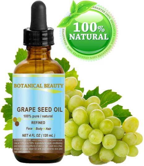 GRAPE SEED Oil 100 Pure  Natural  Undiluted Cold Pressed Carrier Oil for Skin Hair Massage and Nail Care 4 Fl oz-120 ml