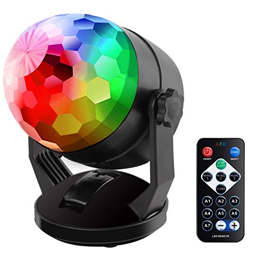 Sound Activated Party Lights with Remote Control, Battery Powered/USB Portable RBG Disco Ball Light, Dj Lighting, Strobe Lamp 7 Modes Stage Par Light for Home Room Dance Parties Birthday Karaoke