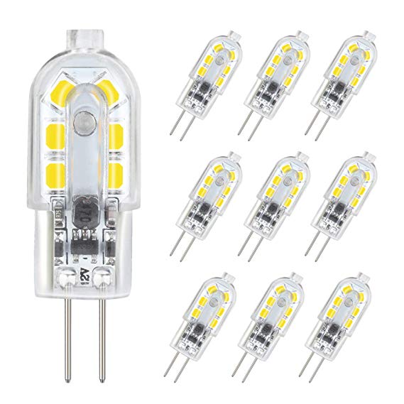DiCUNO G4 LED Light Bulb Bi-Pin Base 1.5Watt 15-20W Halogen Bulb Equivalent 12 Volt Daylight White 6000K 180 Lumen Non-dimmable Pack of 10