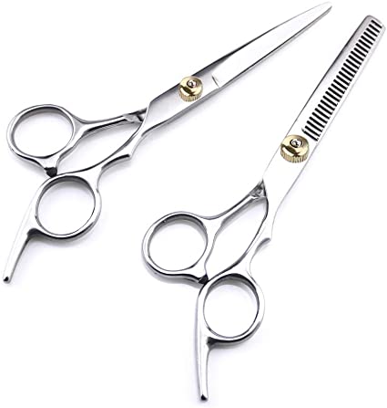 SUMAJU 2 Pcs Barber Scissor Hair Cutting Set, Professional Hair Cutting Scissors Salon Shears Thinning/Texturizing Scissors for Barber Salon(Sliver, 6.5")