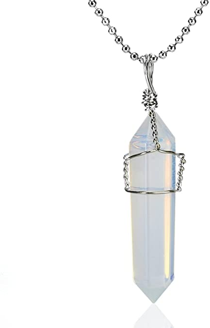 JewelrieShop Hexagonal Pointed Gemstone Necklace Wire Wrap Reiki Chakra Healing Crystals Pendant for Women Men