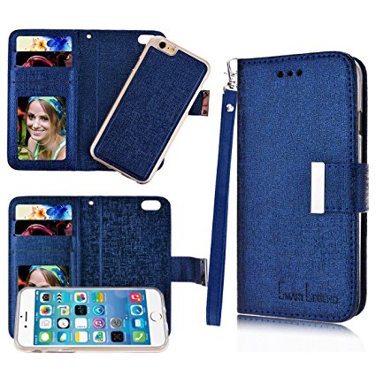 iPhone 6 Case, iPhone 6S Case, SmartLegend Wallet Case 2 in 1 PU Leather Folio Protective Shell Magnetic Detachable TPU Inner Back Cover with Card Slots & Wrist Strap for iPhone 6/6S 4.7"(Blue)