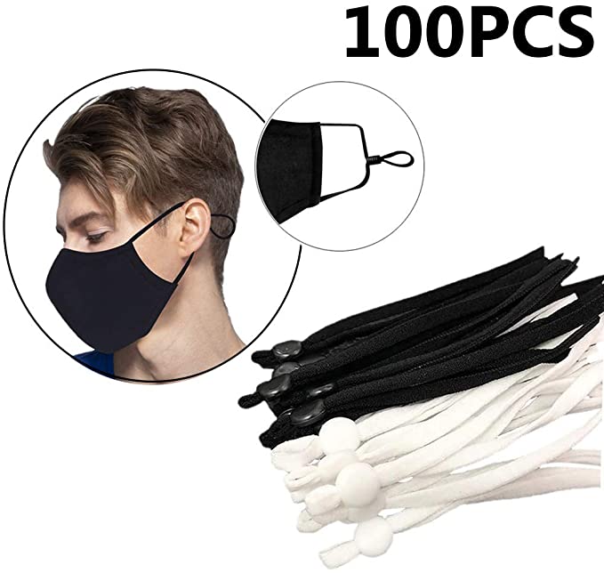 Sewing Elastic Ear Strap Rope Elastic Band Elastic Rope Core with Adjustable Buckle for Mask DIY Crafting 100 Pieces Black-A