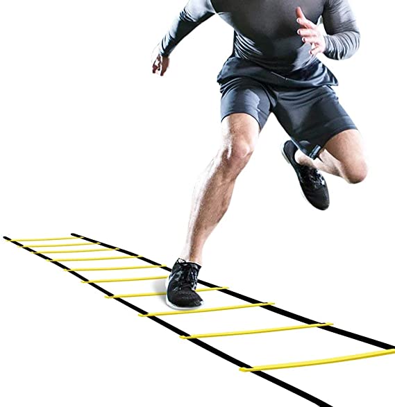 21ft Adjustable Agility Ladder & Speed Footwork Cones Training Set - Workout Equipment for Football, Basketball, Baseball, Soccer & Lacrosse - Includs 13 Durable Rungs, 10 Disc Cones & 1 Carry Bag
