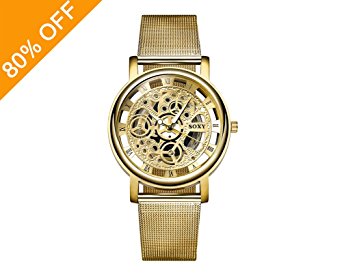 Daimon Men's Watches with Skeleton Face Gold Wrist Watches for Men