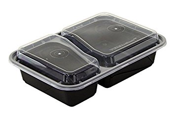 (12 Sets) Bradforth™ 2 Compartment Rectangular Plastic Food Storage Containers with Lids, Microwave Safe/ Divided Plate, Bento Box, Reusable Lunch Box for Kids, Tray w/ Cover,