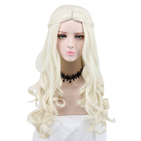 Yuehong Women Girl's Long Curly White Movie Cosplay Wig Party Wig