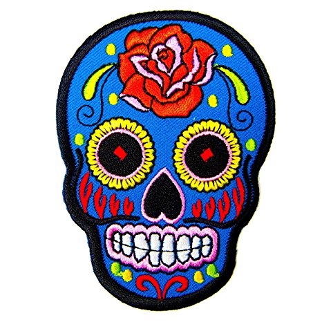 BLUE Mexican Sugar Skull Awesome Cool Embroidered Iron On Patches WITH FREE GIFT by Thanwa