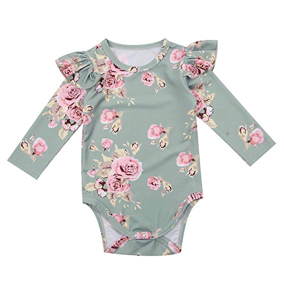 Infant Baby Girl Floral Ruffle Romper Long Sleeve Bodysuit Tops Clothes