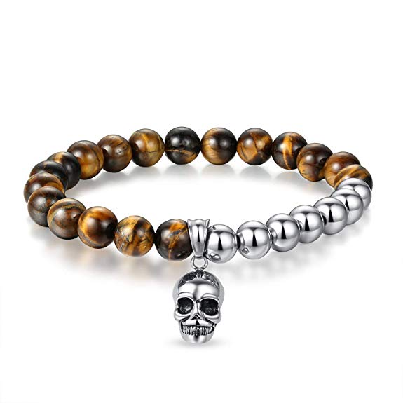 JSstudio Anxiety Gemstone Bracelet, Stress Relief Natural Crystals and Healing Stones & Japanese String Prayer Beads Bracelet for Men Unisex