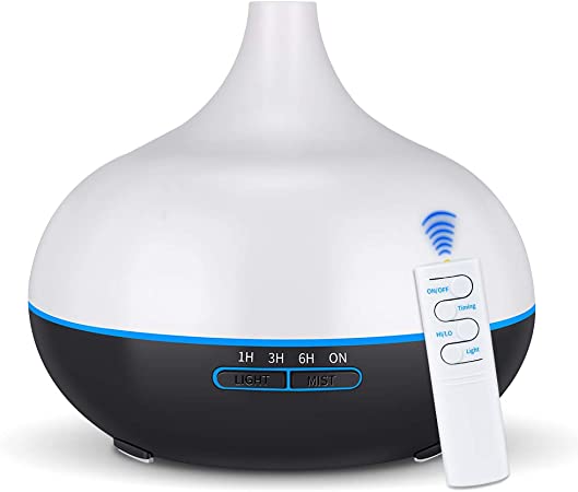 NEWKBO 550ml Remote Control Essential Oils Diffuser Cool Mist Humidifier with 7 Color Changing LED Lights and Waterless Auto Shut-Off for Home Office Baby Yoga Spa