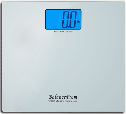 BalanceFrom High Accuracy Digital Bathroom Scale with 43 Extra Large Cool Blue Backlight Display and Smart Step-On Technology NEWEST VERSION Silver