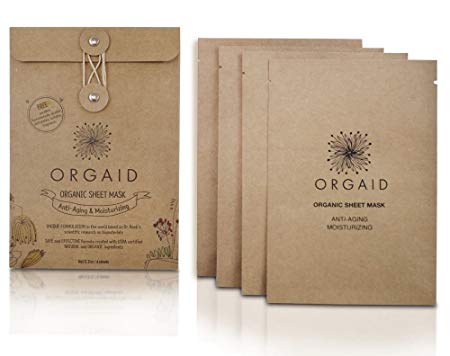 ORGAID Organic Sheet Mask | Made in USA (Anti-aging & Moisturizing pack of 4)