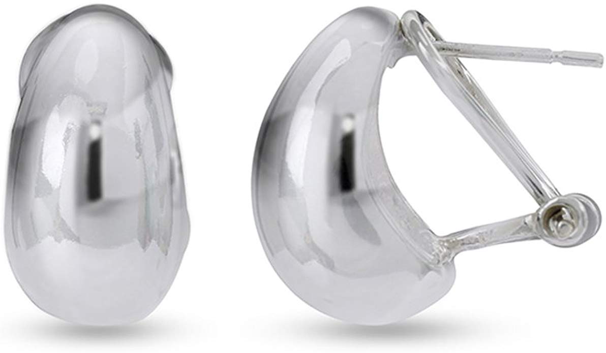 LeCalla Sterling Silver Jewelry Omega Back Earrings for Women Teen