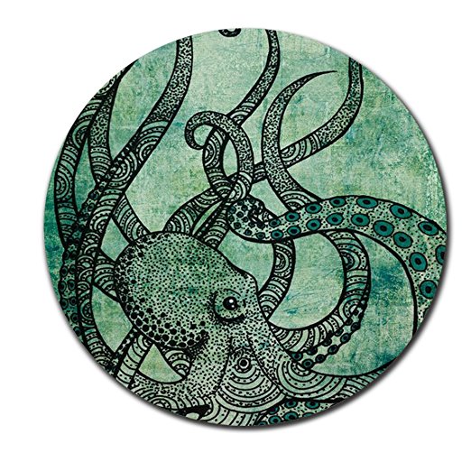 Vintage Cool Octopus Gorgeous Pattern Non Slip Round Gaming Mouse Pad