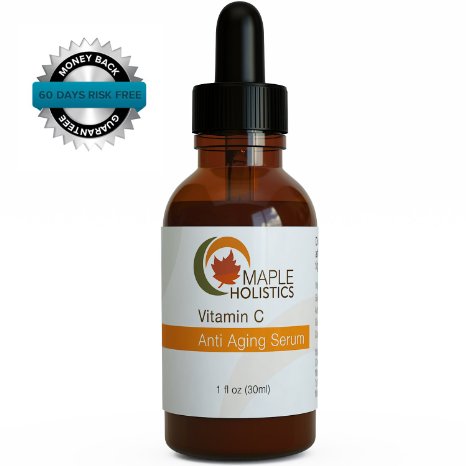 Natural Facial Serum for Women and Men - Purest Vitamin C Serum  Vitamin A and E  Hyaluronic Acid and Aloe Vera  Algae Extract and Ferulic Acid - Fights Wrinkles Facial Blemishes and Tired Skin - Anti-aging Benefits - 100 Money-back Guarantee By Maple Holistics