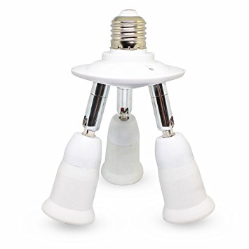 E27 Light Bulbs Base E27 1 in 3 Socket Adapter E26 Converts 3 Way Splitter for Standard E27 LED Bulbs Any Bulbs ,360 Degrees Adjustable,180 Degree Bending, AC 100-265V