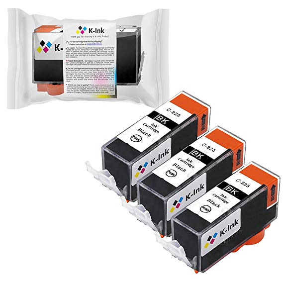 K-Ink Compatible Ink Cartridge Replacement for Canon PGI-225 PGI225 (3 Black)