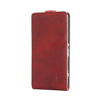 Snakehive® Vintage Collection Sony Xperia Z3 Compact Flip Case in Nubuck Leather with Credit Card / Note slot (Burgundy)