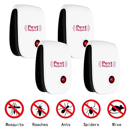 PESKI Pest Control Ultrasonic Pepeller [4 Pack] - Electronic Repellent Plug In for Mosquitoes, Insects, Spiders, Mices, Roaches, Bugs, Flies, Fleas & Ants - Black