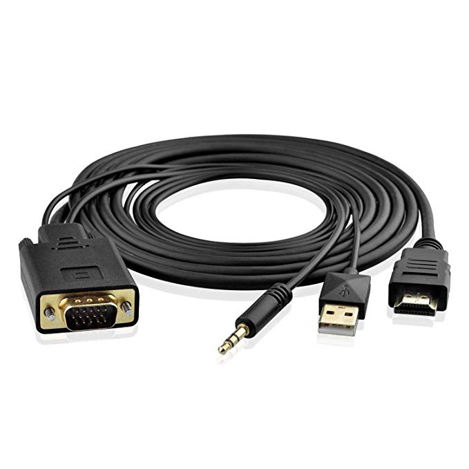 ZasLuke VGA to HDMI Output 1080P Adapter with 3.5mm Audio Cable and USB Power Cable for Connecting Old PC, Laptop, Notebook to New HDMI Input HDTV, Displays, Monitor (6 Feet/1.8 Meters)