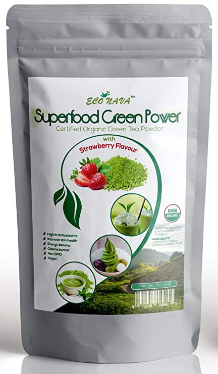 ECO NAVA - Strawberry Matcha Green Tea Powder - Certified USDA Organic - GMO-FREE - 100% Natural - Premium Grade Matcha Tea Powder for Making Cake, Smoothie, Latte & Baking - 50g / 2oz Bag