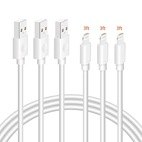 Marchpower iPhone Charger MFi Certified Lightning Cable 3Pack 3ft for iPhone 13 12 Pro 11 Max XR SE(2020) X 8 Plus Xs 7 6 iPad (2020) Airpods Pro USB Charging Syncing Cord White