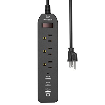 Witeem Power Strip Surge Protector 3 AC Outlets & 3 Smart and Fast charging USB Ports with 6 Feet Extension Cord for Home, Office, Hotel, Travel - Black