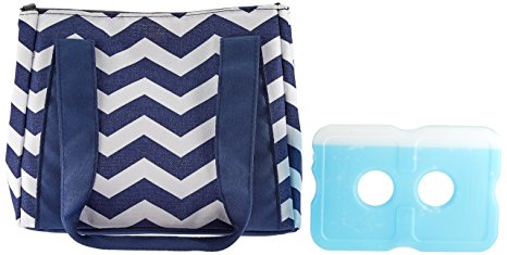 Fit & Fresh Women's Venice Insulated Lunch Bag with Ice Pack, Stylish Adult Lunch Bag for Work or School, Navy & White Chevron