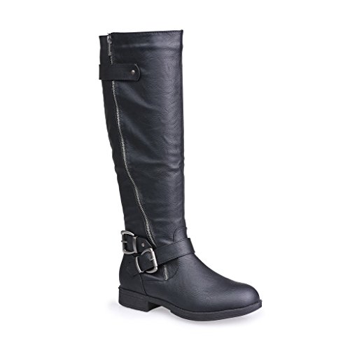 Twisted Women's Amira Asymetrical Zipper and Buckle Knee-High Riding Boot