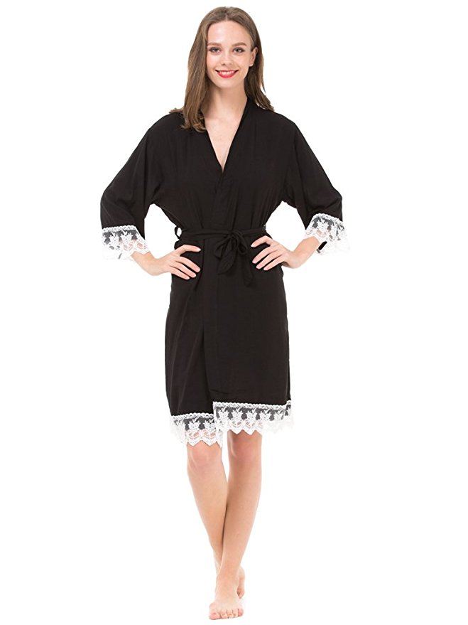 Mr & Mrs Right Women's Cotton Robe for bride and Bridesmaid with Lace Trim