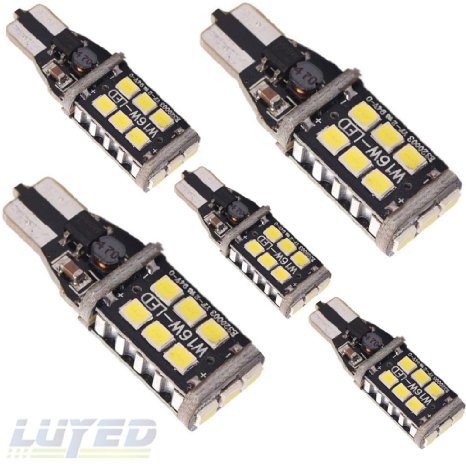LUYED 5 X Super Bright T10T15 Error Free 912 921 906 904 902 W16W LED Bulbs White For Backup Reverse Lights