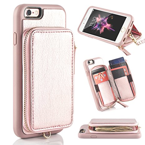 iphone 6 Wallet Case, iphone 6s Leather Case, ZVE Apple iphone 6 Case with Credit Card Holder Slot Protective Leather Wallet Case Handbag Case Cover for Apple iphone 6 / 6S 4.7 inch - Rose Gold