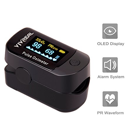 Fingertip Pulse Oximeter - Pulse Oximeter with Alarm System & Pulse Sound Indicate, Blood Oxygen Saturation & Pulse Monitor w/ Carrying Bag, Batteries and Lanyard, OLED Display Portable Pulse Oximeter